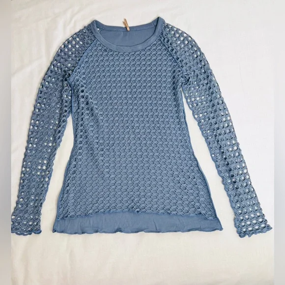 Pete Size Small Raglan Fish Net Mesh Long Sleeve Tee Shirt Light Blue - Picture 5 of 6